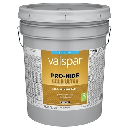 Valspar Pro-Hide Gold Ultra 6100 Latex Paint, Acrylic Base, Flat, Clear Base, 5 gal 028.0061004.008