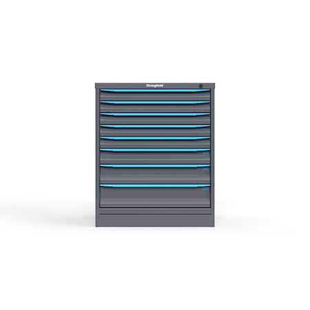 Strong Hold 8 drawer cabinet - (5x 2ft, 1x 3ft, 1x 4ft, 1x 5ft) - Blue accents - Keyed Alike S3036-PPAAS-0801FS