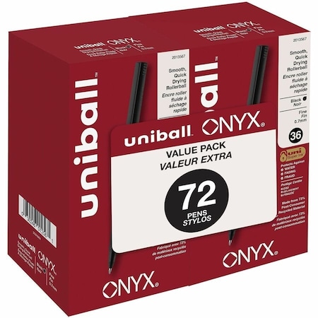 Uniball TM Onyx Rollerball Pens, 0.7 mm Pen Point, Black Ink, Matte Black Barrel, 3PK 2013567