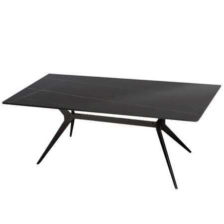 Homeroots 63" Black Sintered Stone and Steel Trestle Base Dining Table 543507