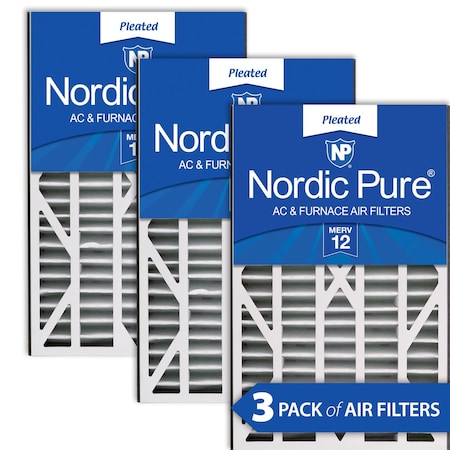 Nordic Pure 16x25x3 Pleated Air Filter, High Capacity, Electrostatically Charged Synthetic Media, MERV 12, 3 PK 16x25x3ABM12-3
