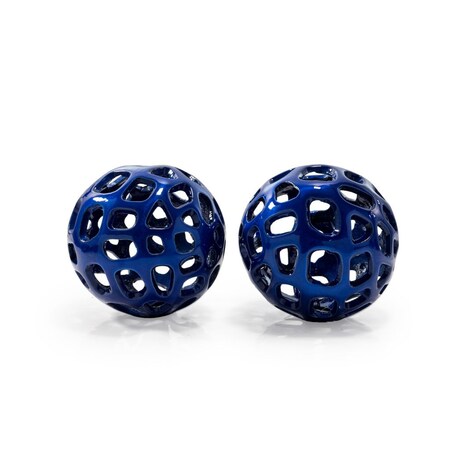 Homeroots Set of Two Blue Aluminum Hand Painted Decorative Orbs, 2PK 722454
