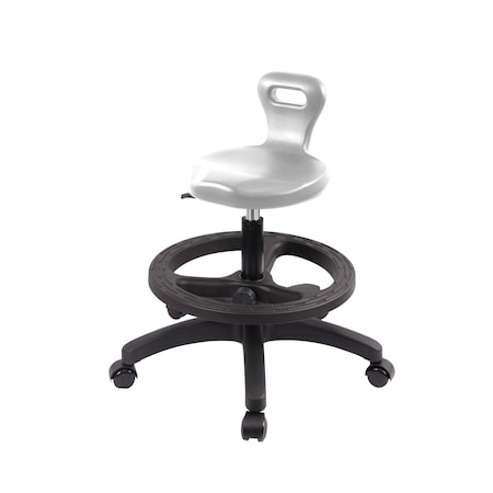 Blue Ridge Ergonomics Polyurethane Serpent Stool - Medium Bench Height with Black Foot Ring & Casters in Gray Polyurethane PSPMBSL-RG-BF-RC-GRY