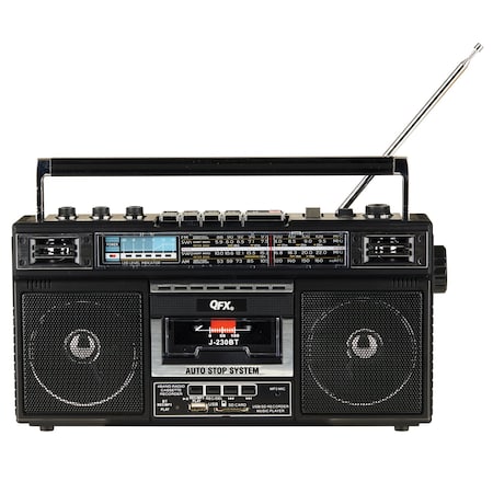 Qfx Bluetooth Cassette USB/SD Card/AM/FM/SW1-2 Radio Boom Box W/ Recording and Built-in Microphone, Blk J-230BT