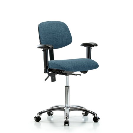 Blue Ridge Ergonomics Chair, Fab, Med Bench, Chr Tilt AA Cast Blu, 6-Way Adjustable, 22" to 29" Height, Blue BR-FMBCH-CR-T1-A1-NF-CC-F43