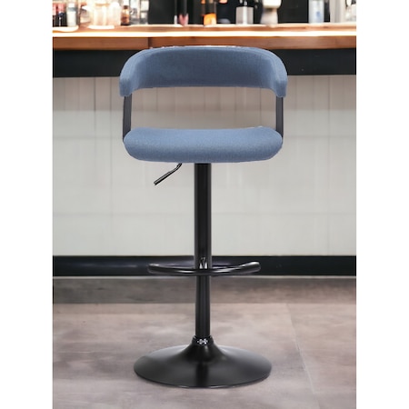 Homeroots Blue and Black Fabric with Metal Swivel Adjustable Height Bar Chair 534475