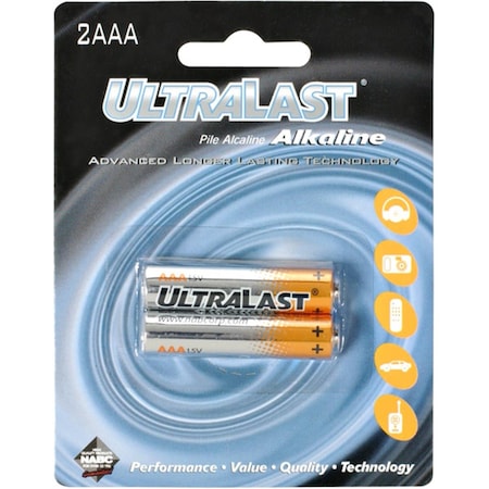 Ultralast AAA Alkaline Battery Retail Pack, 2PK ULAA2AAA