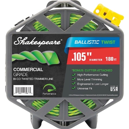 Shakespeare Ballistic Twist 0.105'' x 180 Ft. Trimmer Line with Cutter 17468