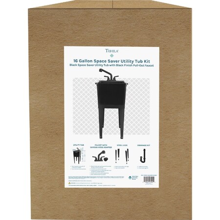 Tehila 16 Gal. Black Narrow Utility Tub Kit 115086