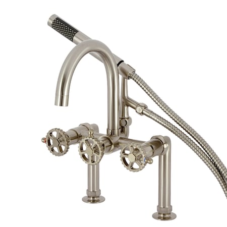 Kingston Brass 7" Center Deck-Mount Clawfoot Tub Faucet with Hand Shower, Brushed Nickel AE8108CG