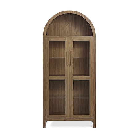 Homeroots 67in Brown Wood Oval Accent Cabinet With Two Doors 716311