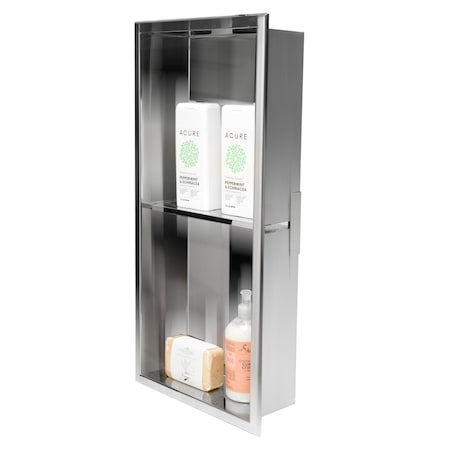 Alfi Brand 12 x 24 Polished SS Vertical Dbl Shelf Bath Shower Niche ABN1224-PSS