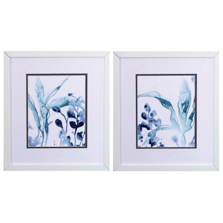 Homeroots Set of Two Blue Flower Framed Art, 2PK 476034