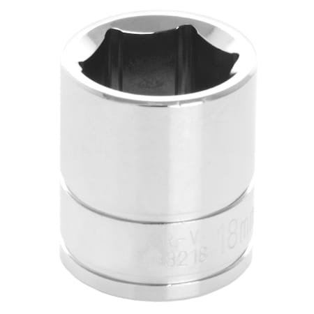 Perform Tool Socket 3/8 In Drive; 18 mm; Metric; 6 Point; Polished Nickel Chrome Plated; Vanadium Alloy Steel W38218