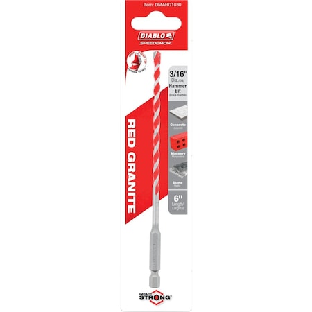 Diablo SPEEDemon 3/16'' x 6'' Red Granite Carbide Rotary Hammer Drill Bit DMARG1030