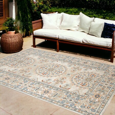Homeroots 8' X 10' Blue and Orange Medallion Stain Resistant Indoor Outdoor Area Rug 531518