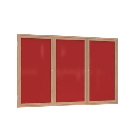 Ghent 3 Door Enclosed Fabric Bulletin Board, Oak Wood Frame, 4'H x 8'W, Red PW34896F-98