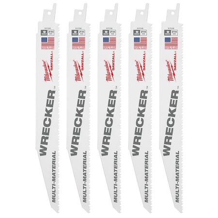 Milwaukee Tool The WRECKER Multi-Material SAWZALL Blade 9" 7/11TPI 5pk 48-00-5706