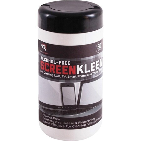 Read Right ScreenKleen Monitor Screen Wet Wipes, Cloth, 5.25 x 5.75, 50/Tub RR1491
