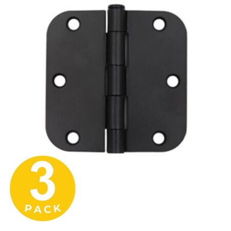 Global Door Controls 3.5 in. x 3.5 in. Matte Black Full Mortise Spring 5/8 in. Radius Door Hinge Non-Removable Pin, 3PK CPS3535-5/8-US19-M