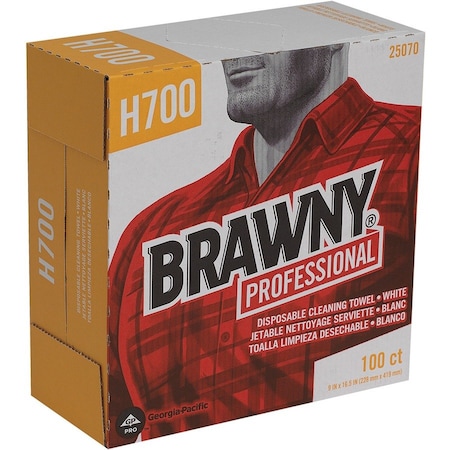 Brawny Dry Wipe, Brawny Pro H700, Dispenser Box, Heavy Absorb, 9 in x 16 1/2 in, 100 Sheets, White, 5 Pk 25070