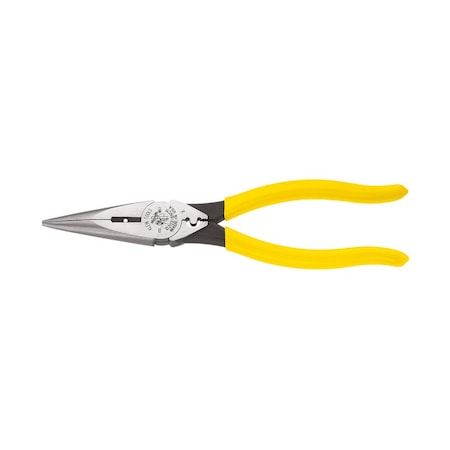 Klein Tools 8 7/16 in D203 Needle Nose Plier, Side Cutter Plastic Dipped Handle D203-8NCR