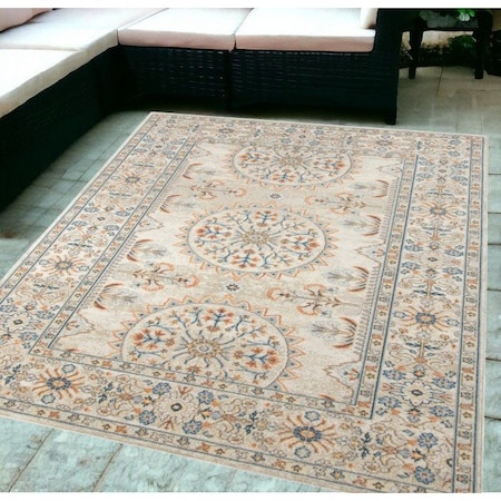 Homeroots 5' X 7' Blue and Orange Medallion Stain Resistant Indoor Outdoor Area Rug 531517