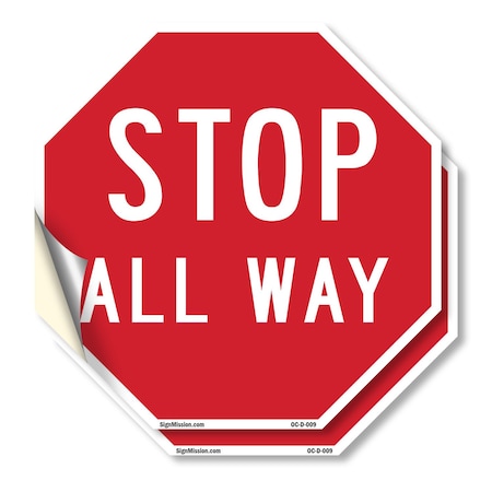 Signmission Stop All Way, 10 inch X 10 inch, Vinyl Decal, 2PK OC-D-2PACK-10-9