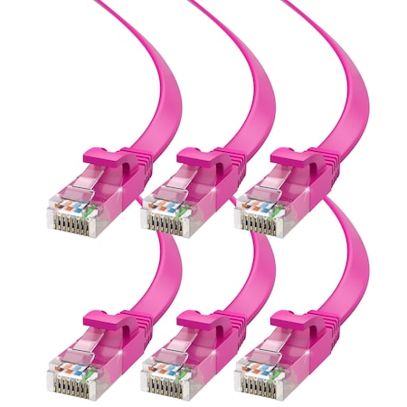 Maximm Cat6 Flat Ethernet Cable 25ft, 6PK, Pink, 6PK CAT6F-25FTPINK6PK