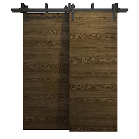 Sartodoors Modern Double Barn Door 72 x 84 inches, Ego 5000 Marble Oak, 13FT Rail Track Set, Solid Panel Int EGO5000DB-DMR-7284