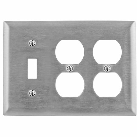 Hubbell Wiring Device-Kellems Duplex Opening/Toggle Switch Wall Plates, Number of Gangs: 3 Stainless Steel, Brushed Finish SS182