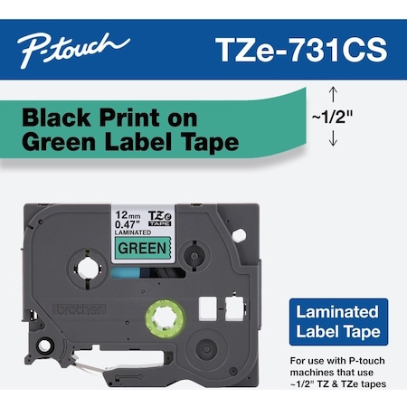 Brother Label/RibbonCartridge, Green, 15/32inW TZE731G