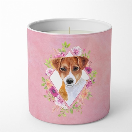 Carolines Treasures 10 oz Jack Russell Terrier No.2 Pink Flowers Decorative Soy Candle CK4156CDL