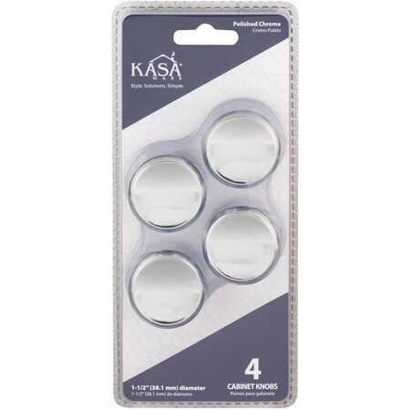 Hardware Resources KasaWare 1-1/2'' Dia. Polished Chrome Cabinet Knob, 4PK K063PC-4