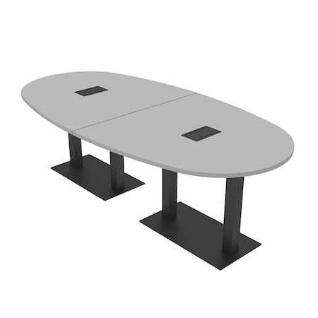 Skutchi Designs Boval Conference Table With Power Unit, 48 in W, 96 in L, Grey HAR-BOVL-48X96-DOU.BK-U779-EBLK