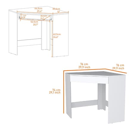 Homeroots 30" White Wood Corner Computer Desk 553552
