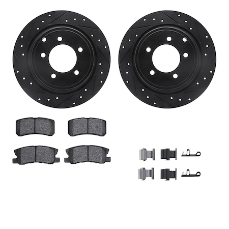 Dynamic Friction Co DFC Brake Rotor - Dimpled & Slotted - Black w/5000 Brake Pads & HW Kit 8512-39027