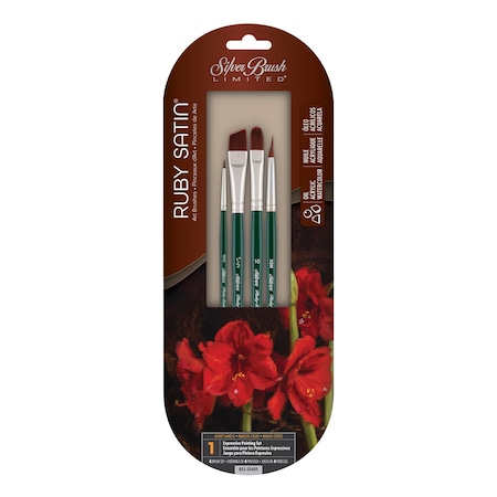 Silver Brush Ruby Satin Basic Short Handle Brush, 4-Piece Set RSS-2540S