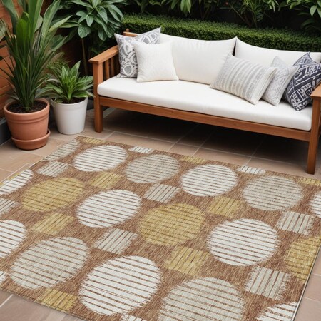 Homeroots 10' X 14' Brown Beige And Ivory Geometric Washable Indoor Outdoor Area Rug 593623