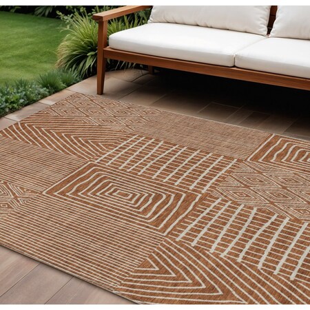 Homeroots 8' X 10' Brown And Beige Geometric Washable Indoor Outdoor Area Rug 596965