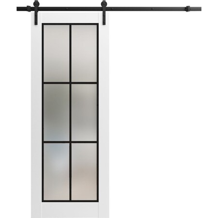 Sartodoors Sturdy Barn Door Frosted Tempered Glass Planum 2122 White 28x96 Solid Core Modern Interior PLANUM2122BD-B-WS-28 x 96