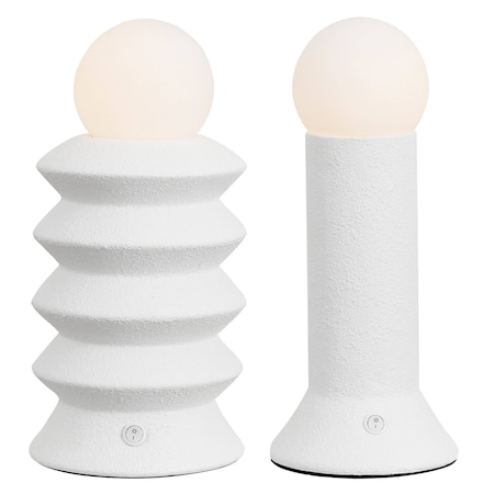 Jonathan Y Soren 13" Modern Scandinavian Ceramic/Glass Geometric Integrated LED Table Lamp, White, 2PK JYL5700A-2SET