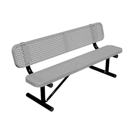 Leisure Craft 6' Standard Bench With Back, Perforated Metal, Portable, Granite B6WBP-PERF-GRANITE