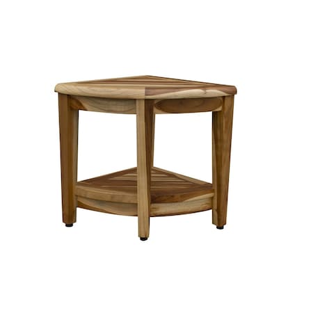 Homeroots 22" Natural Teak Corner Shower Bench With Shelf 376732