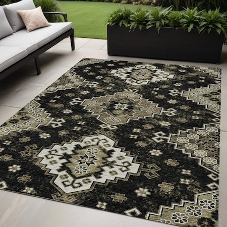 Homeroots 5' X 8' Black Ivory And Taupe Medallion Washable Indoor Outdoor Area Rug 588991