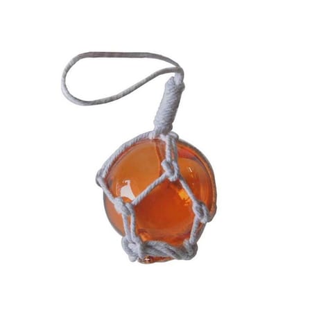 Handcrafted Decor Orange Japanese Glass Ball Fishing Float with White Netting Decoration- 2 in. 2 Orange Glass - NEW