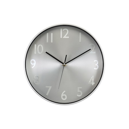 Monarch Specialties Clocks, 12-in. Round, Wall Clock, Silver Face, Silver Frame, Contemporary, Modern I 9111