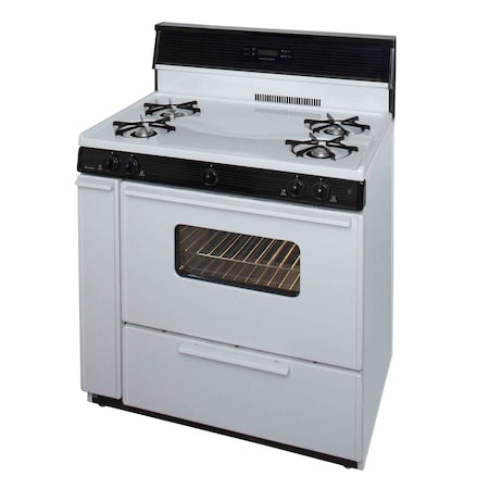 Premier Gas Range, Four 9100 BTU Open Burners, 36 inW x 46 inH x 26 inD, 3.91 cu. Ft., White 805754