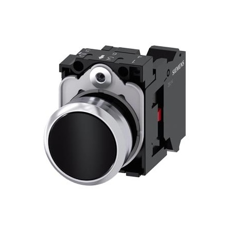 Siemens Pushbutton, 22 mm, round, metal, shiny, black, pushbutton, flat 3SU1150-0AB10-3CA0