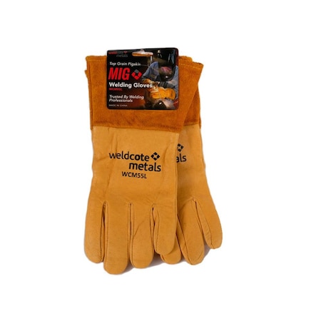 Weldcote WCM 55 MIG Welding Gloves, Leather Grain Pigskin / Split Cowhide with Kevlar Thread, X-Large, 6PK WCM55XL